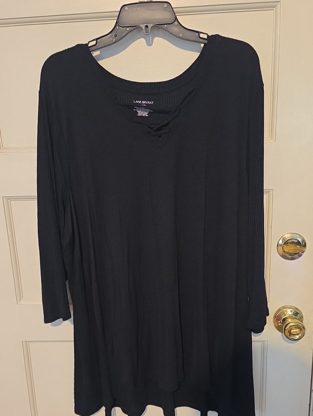 Lane Bryant Black Ribbed V-Neck Long Sleeve Tunic